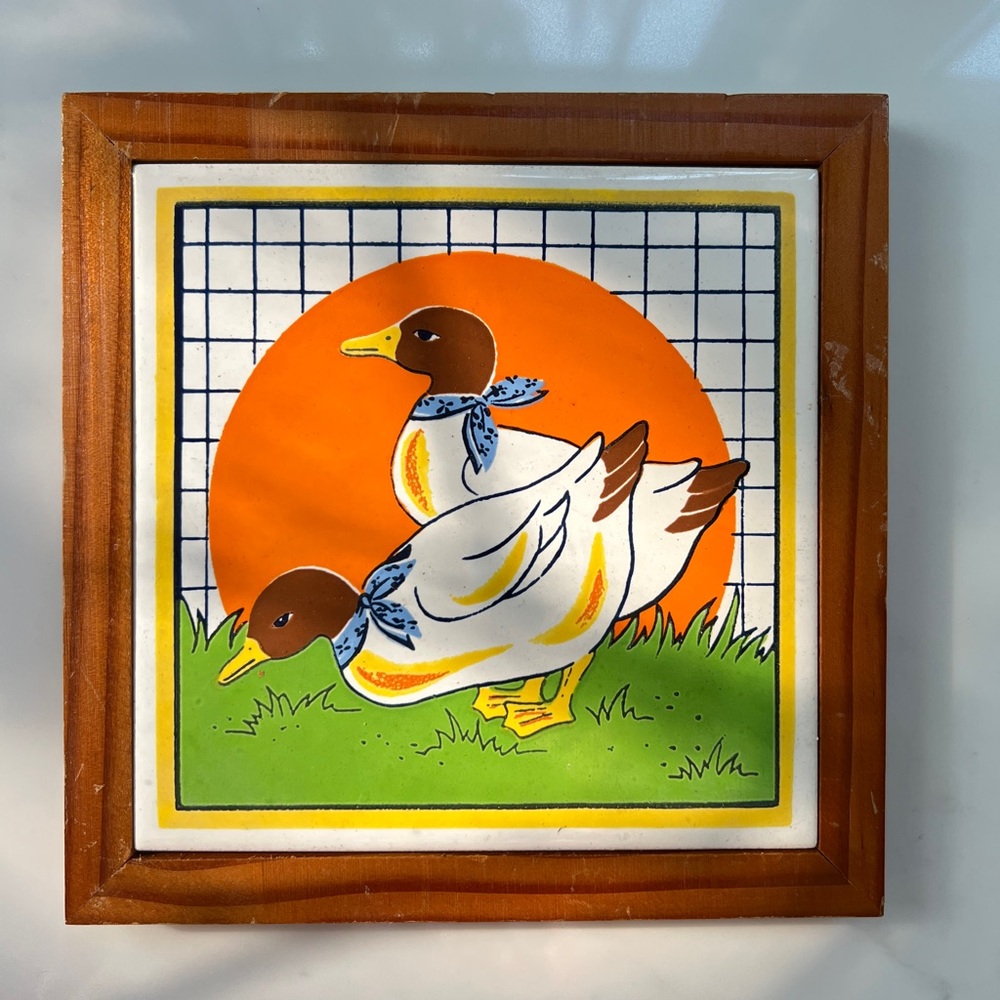 Vintage Gailstyn Sutton Tile 2 Ducks in front of the Sun Trivet 1980s